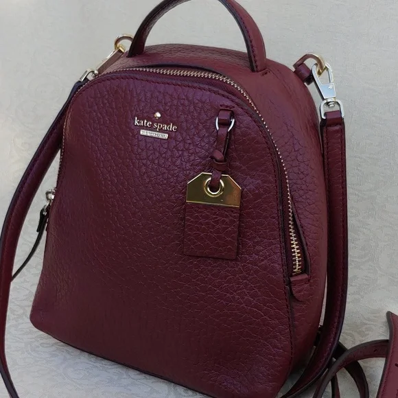 Kate Spade New York Mini Caden Carter Leather Women's Backpack Bag in Burgundy - Picture 14 of 16